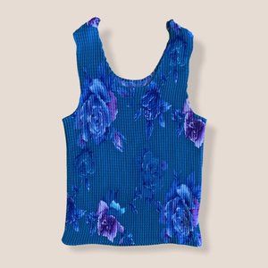 Vintage 90s y2k blue rose crinkle tank